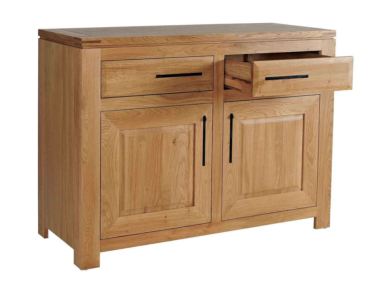Buffet bas parisien moderne en chêne clair 2 portes 2 tiroirs - BOSTON