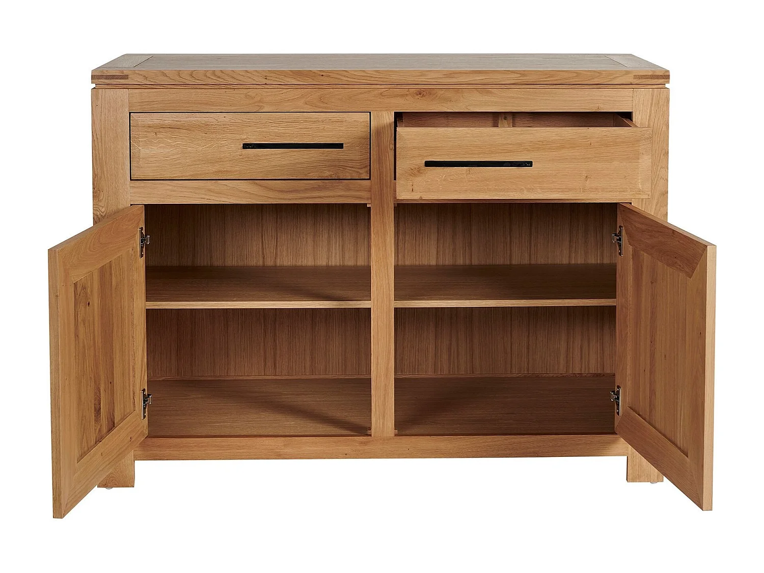 Buffet bas parisien moderne en chêne clair 2 portes 2 tiroirs - BOSTON