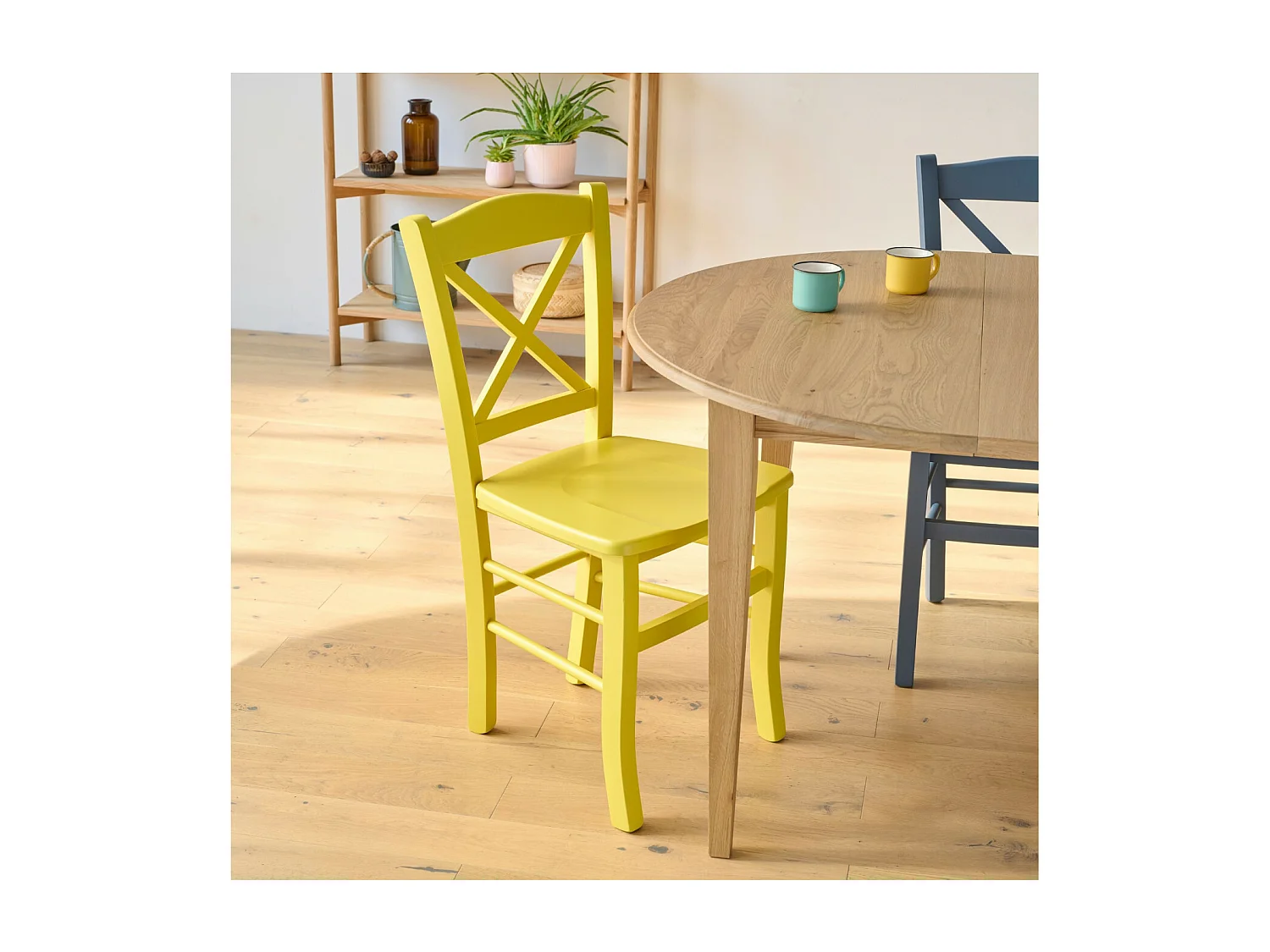 Table ronde 6 pieds fuseau D115 + 3 rallonges bois - VICTORIA