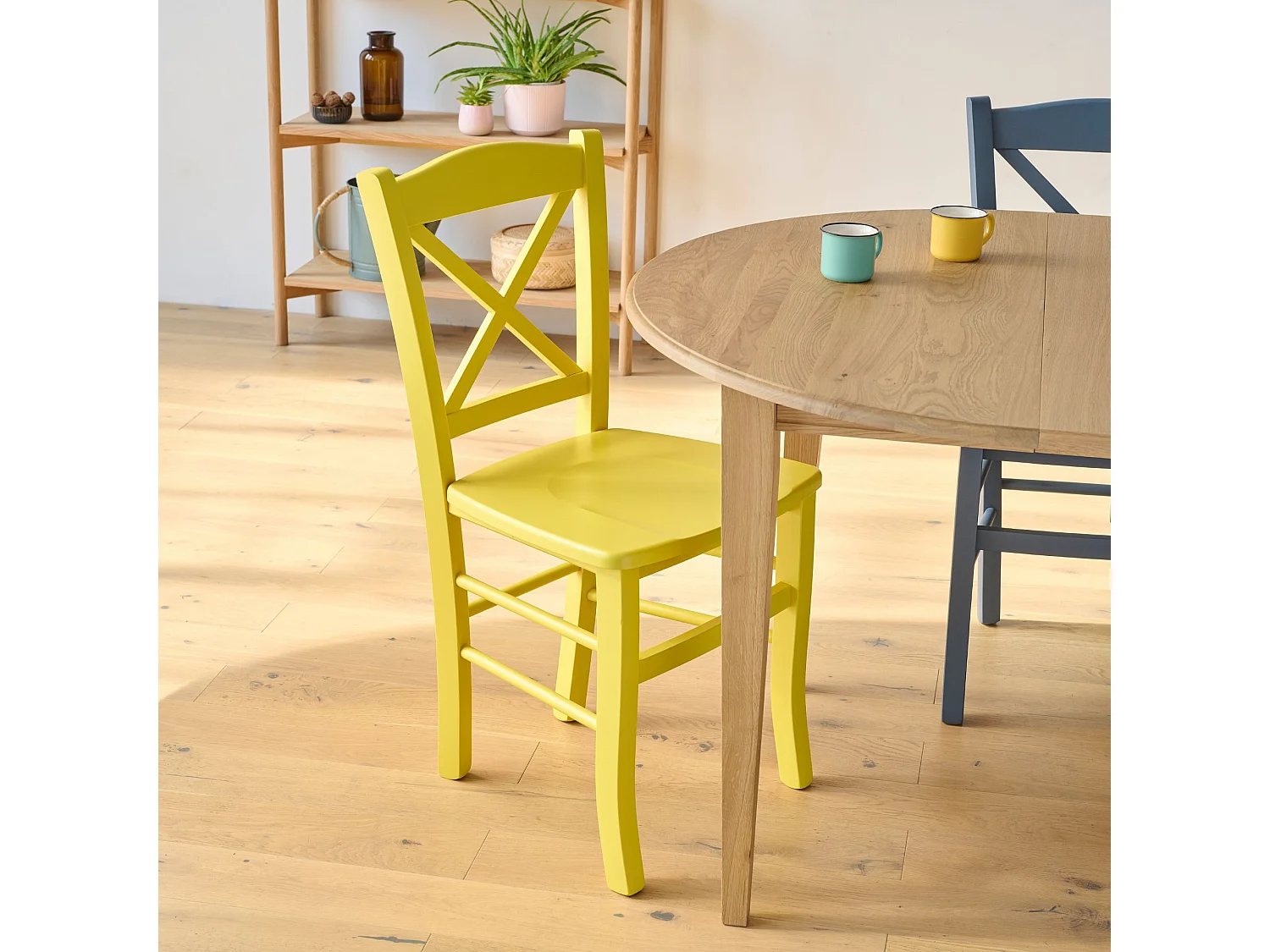 Table ronde 6 pieds fuseau D115 + 3 rallonges bois - VICTORIA