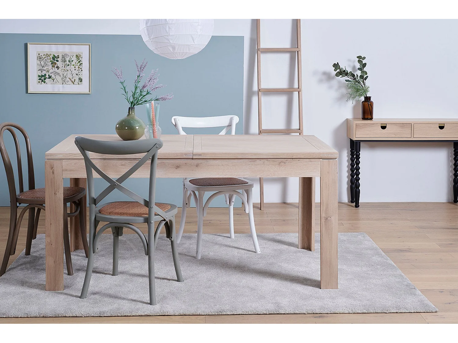 Table moderne extensible en chêne blanchi L160/240 - BOSTON