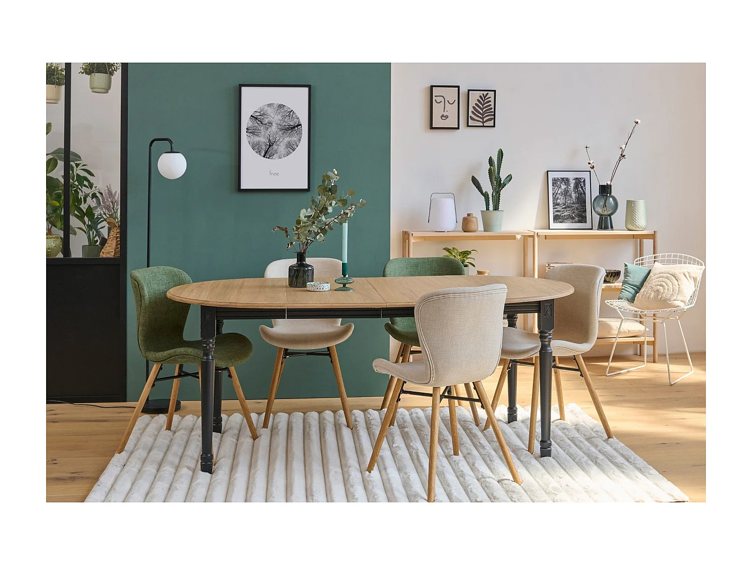 Table ronde en bois 6 pieds tournés D105 + 3 rallonges bois - VICTORIA