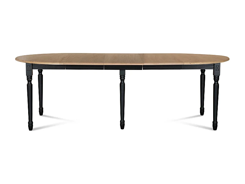 Table ronde en bois 6 pieds tournés D105 + 3 rallonges bois - VICTORIA