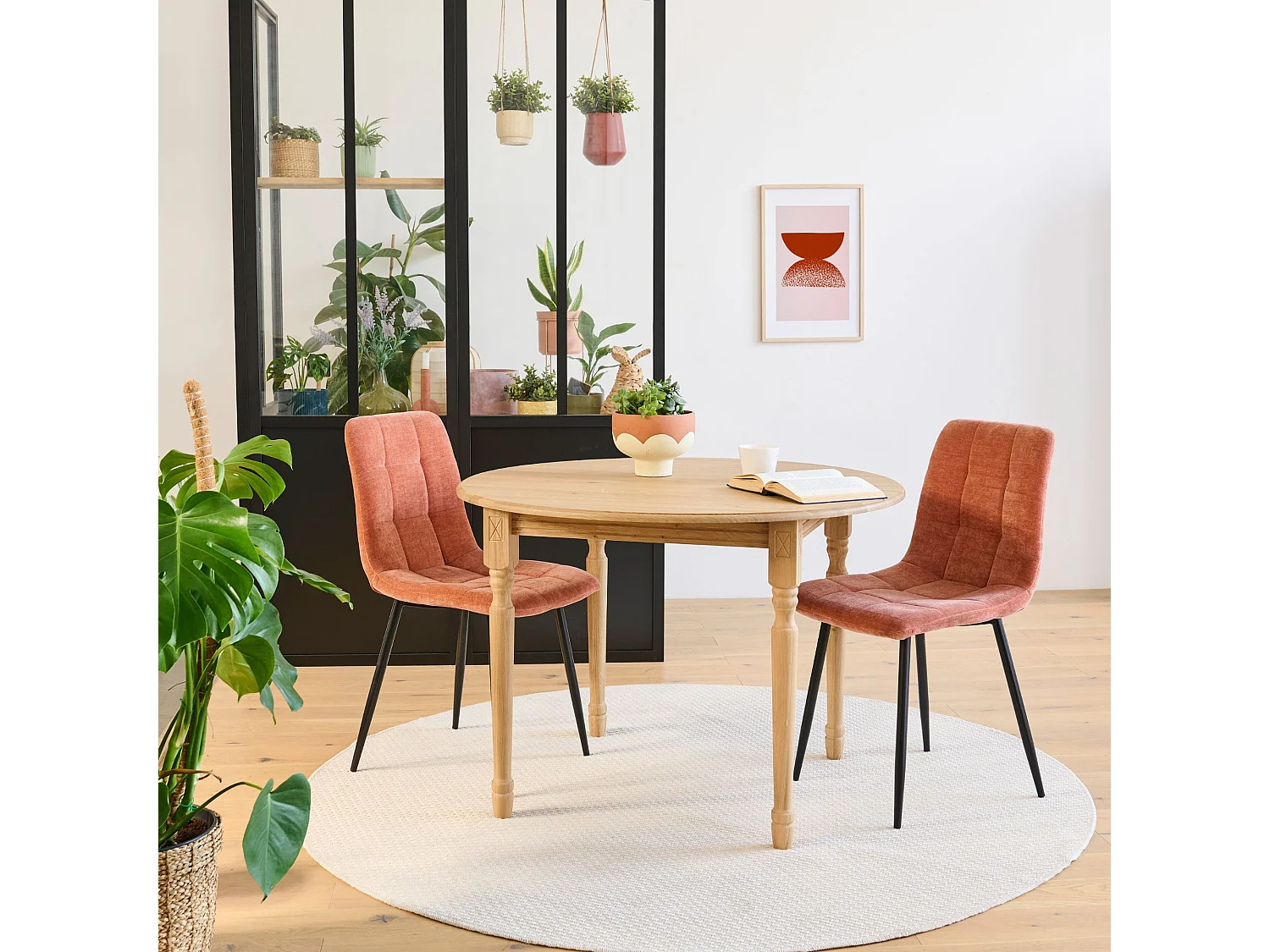 Table ronde en bois 6 pieds tournés D105 + 3 rallonges bois - VICTORIA