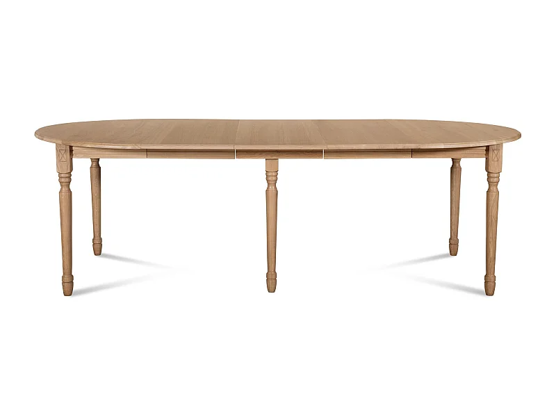 Table ronde en bois 6 pieds tournés D105 + 3 rallonges bois - VICTORIA