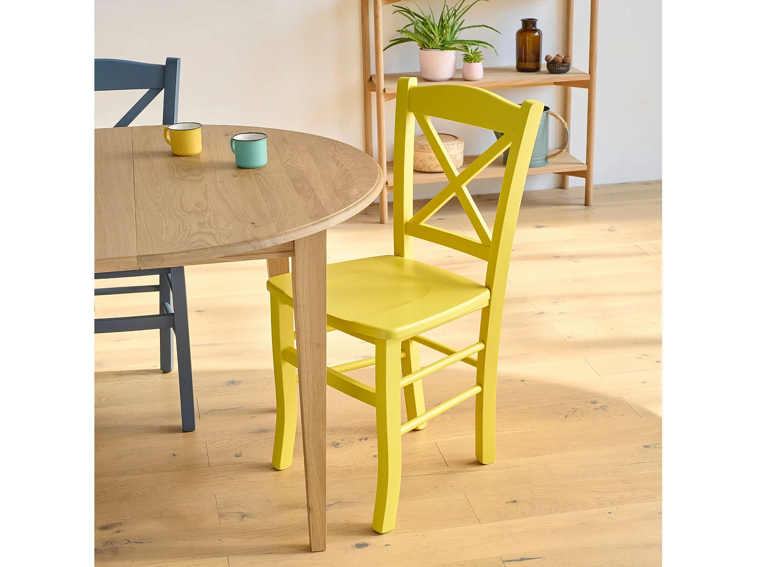 Table ronde 6 pieds fuseau D105 + 3 rallonges bois - VICTORIA