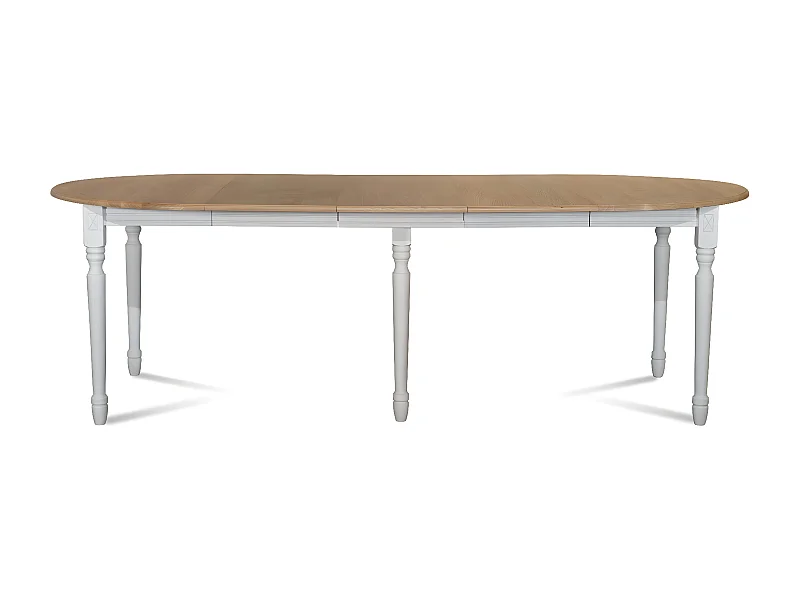 Table ronde en bois 6 pieds tournés D105 + 3 rallonges bois - VICTORIA