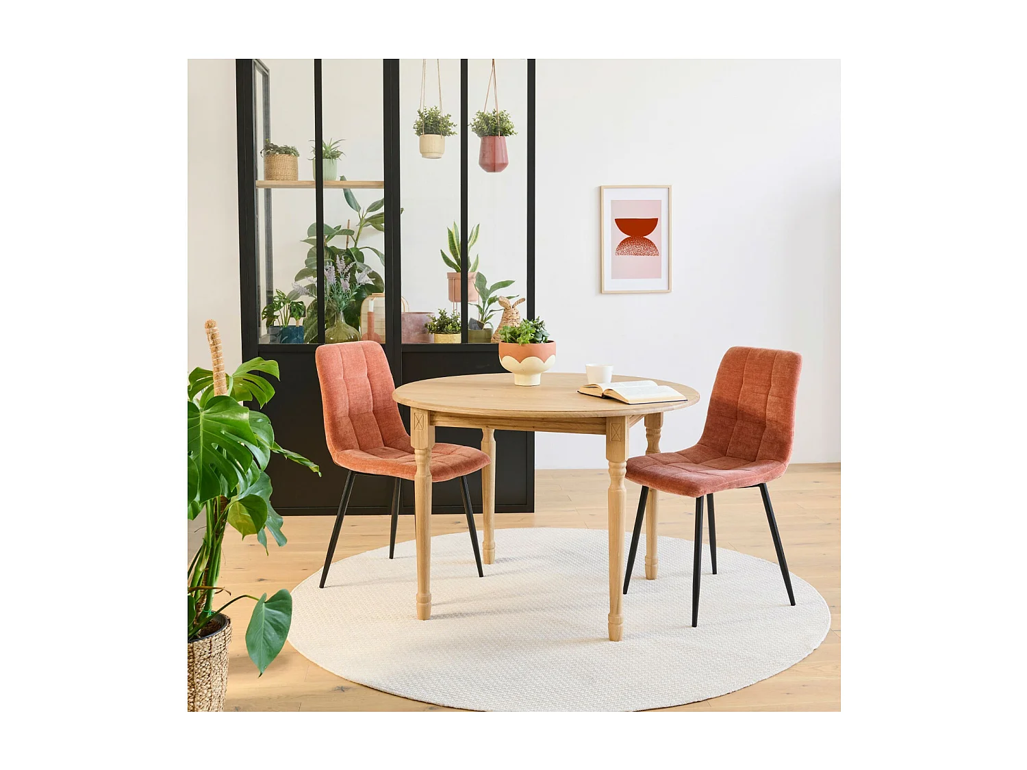 Table extensible ronde bois D105 + 1 allonge et pieds tournés - VICTORIA