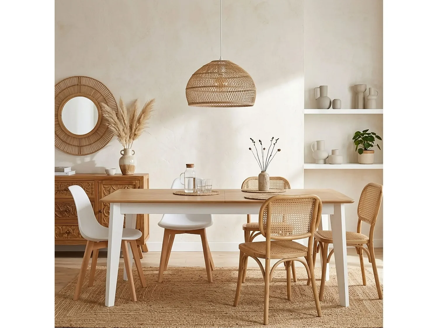 Table à manger rectangulaire extensible en chêne L180/260 - JOYCE