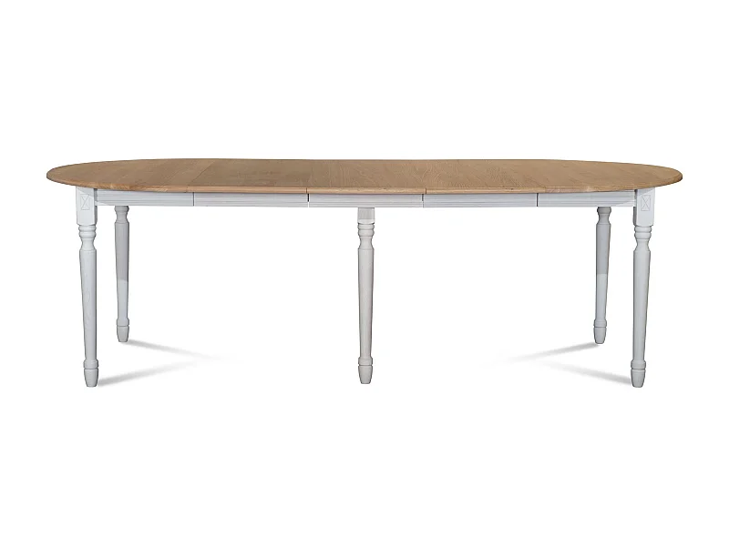 Table ronde 6 pieds tournés D115 + 3 rallonges bois - VICTORIA