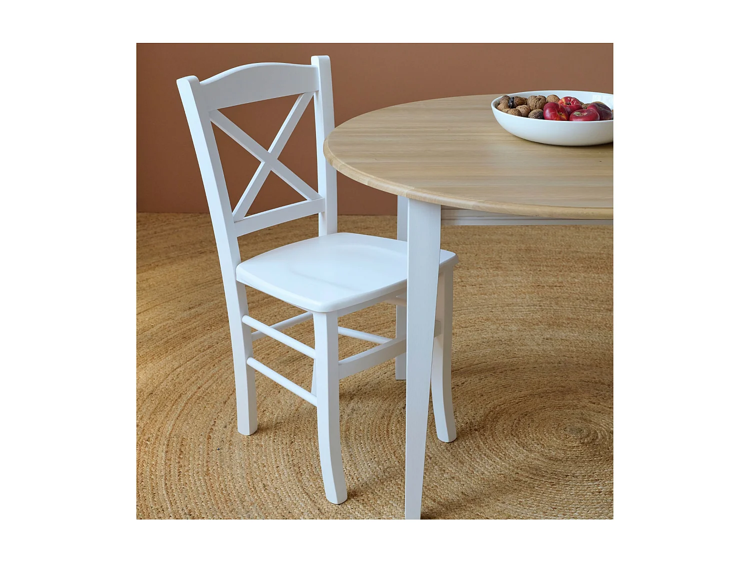 Table ronde bois D115 cm avec 1 allonge et Pieds fuseau - VICTORIA