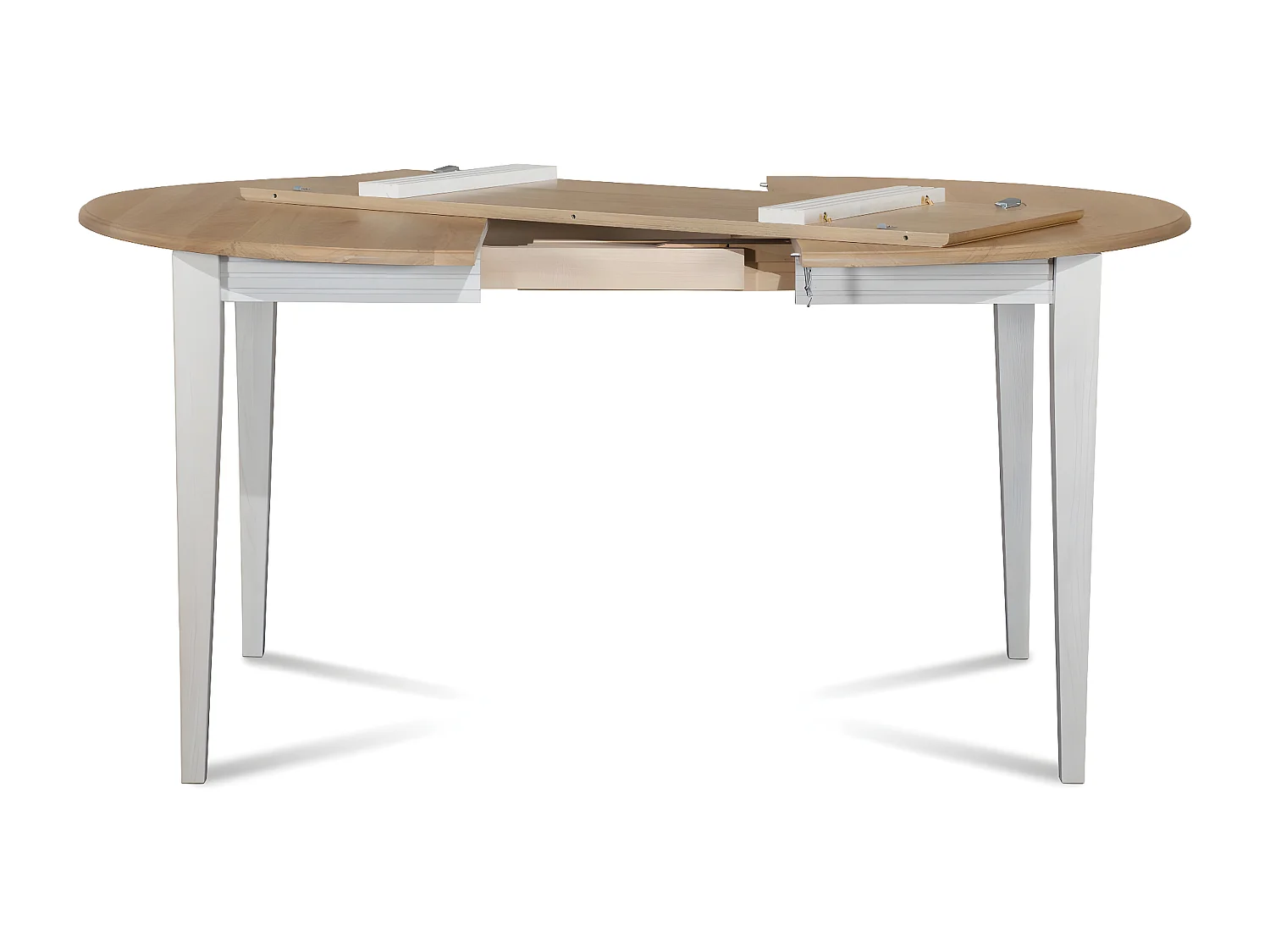 Table ronde bois D115 cm avec 1 allonge et Pieds fuseau - VICTORIA