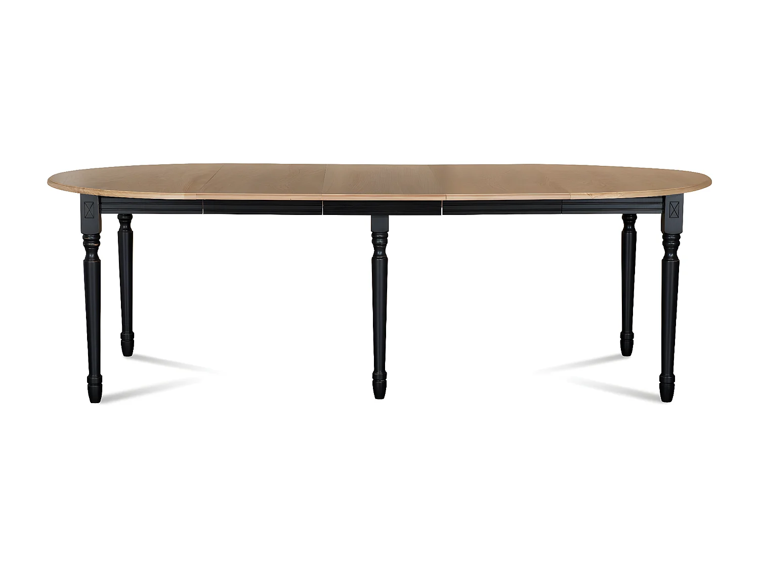 Table ronde 6 pieds tournés D115 + 3 rallonges bois - VICTORIA