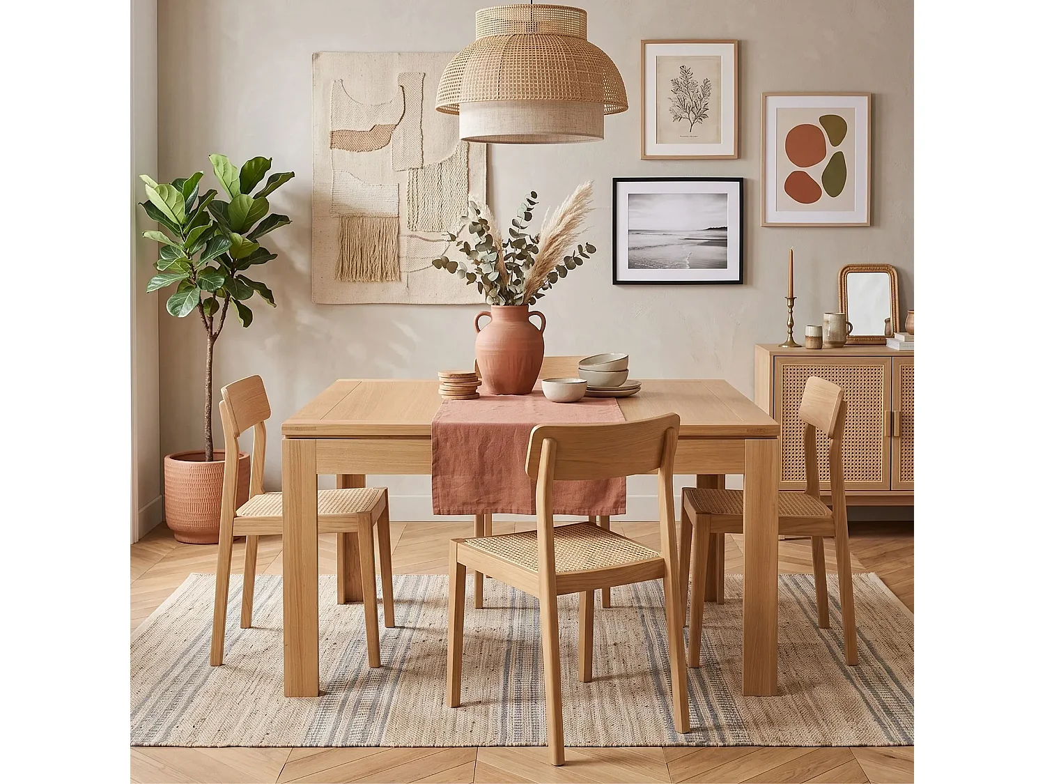 Table carrée extensible bois chêne clair massif L140/200 - BOSTON