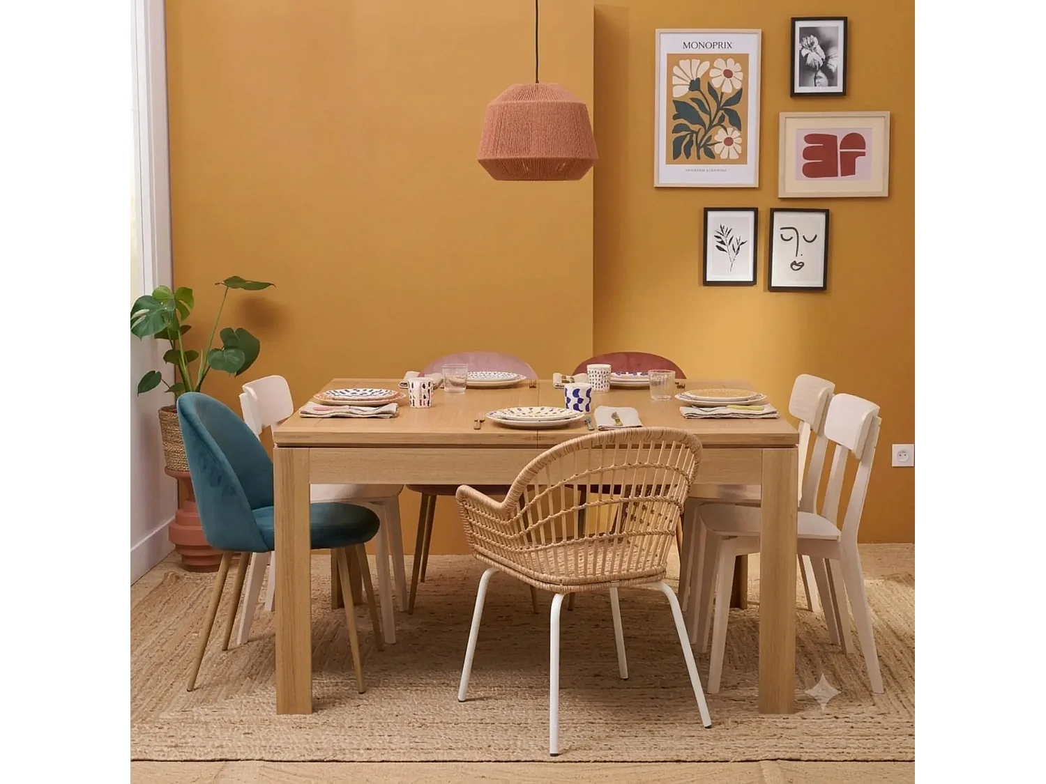 Table carrée extensible bois chêne clair massif L140/200 - BOSTON