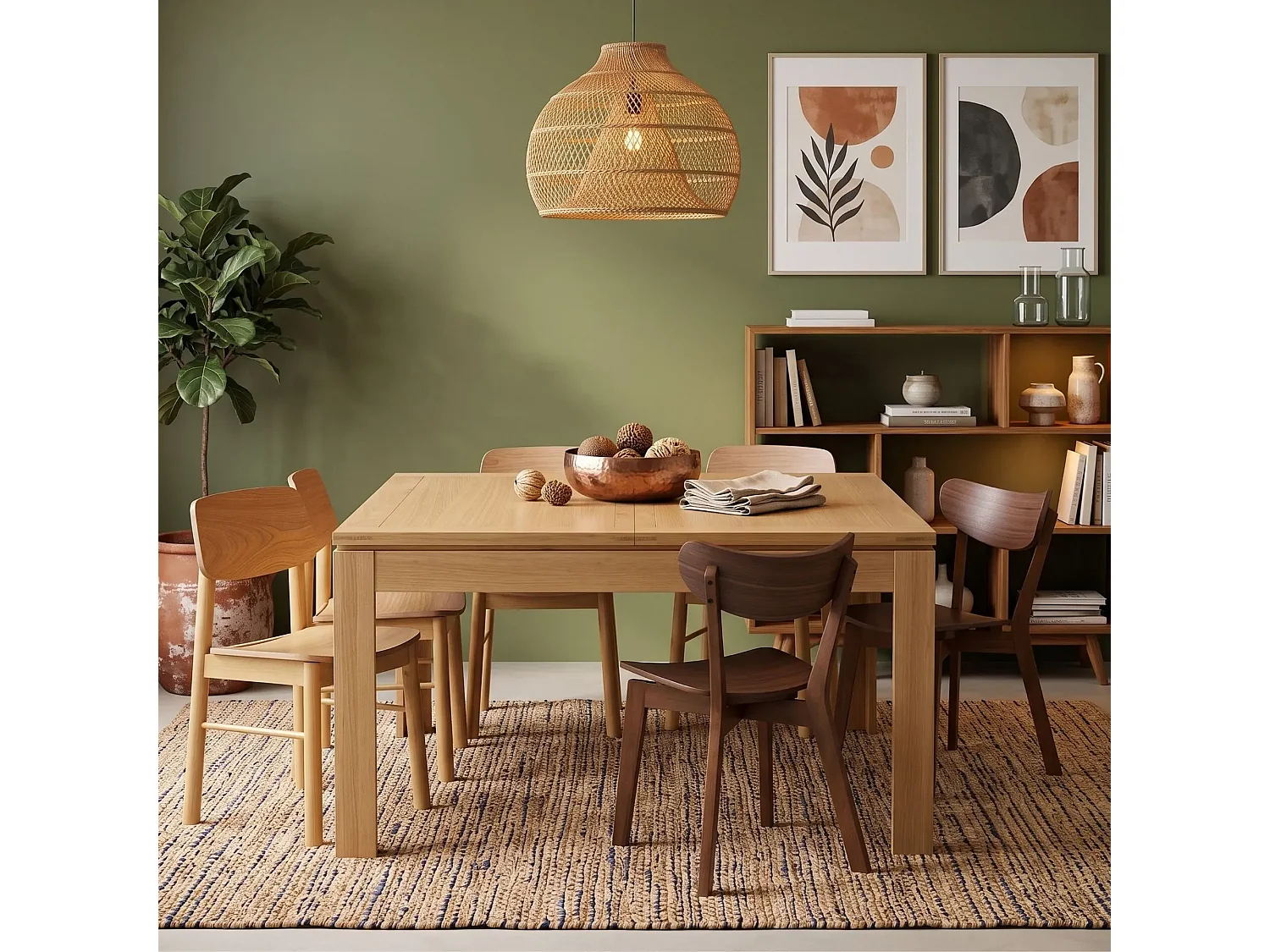 Table carrée extensible bois chêne clair massif L140/200 - BOSTON