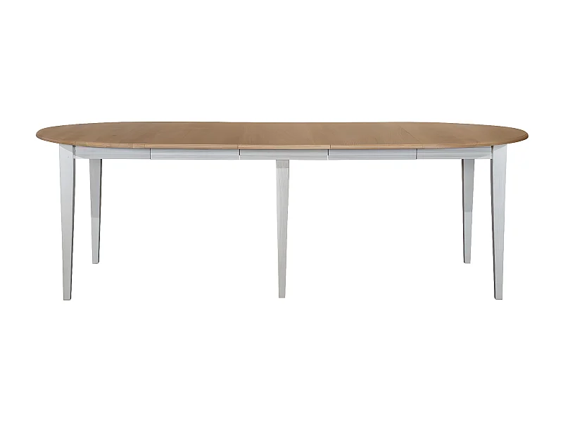 Table ronde 6 pieds fuseau D115 + 3 rallonges bois - VICTORIA