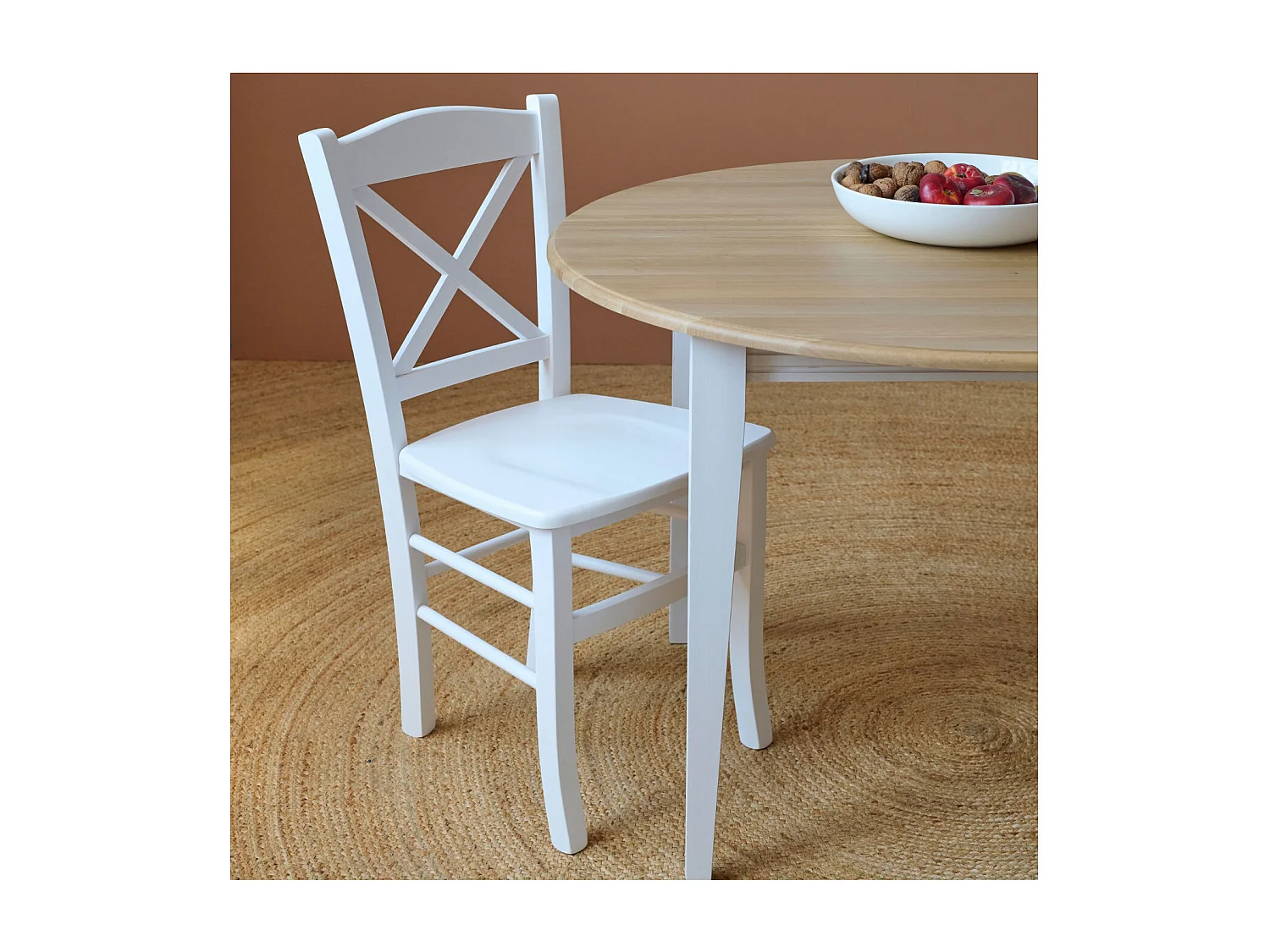 Table ronde 6 pieds fuseau D115 + 3 rallonges bois - VICTORIA