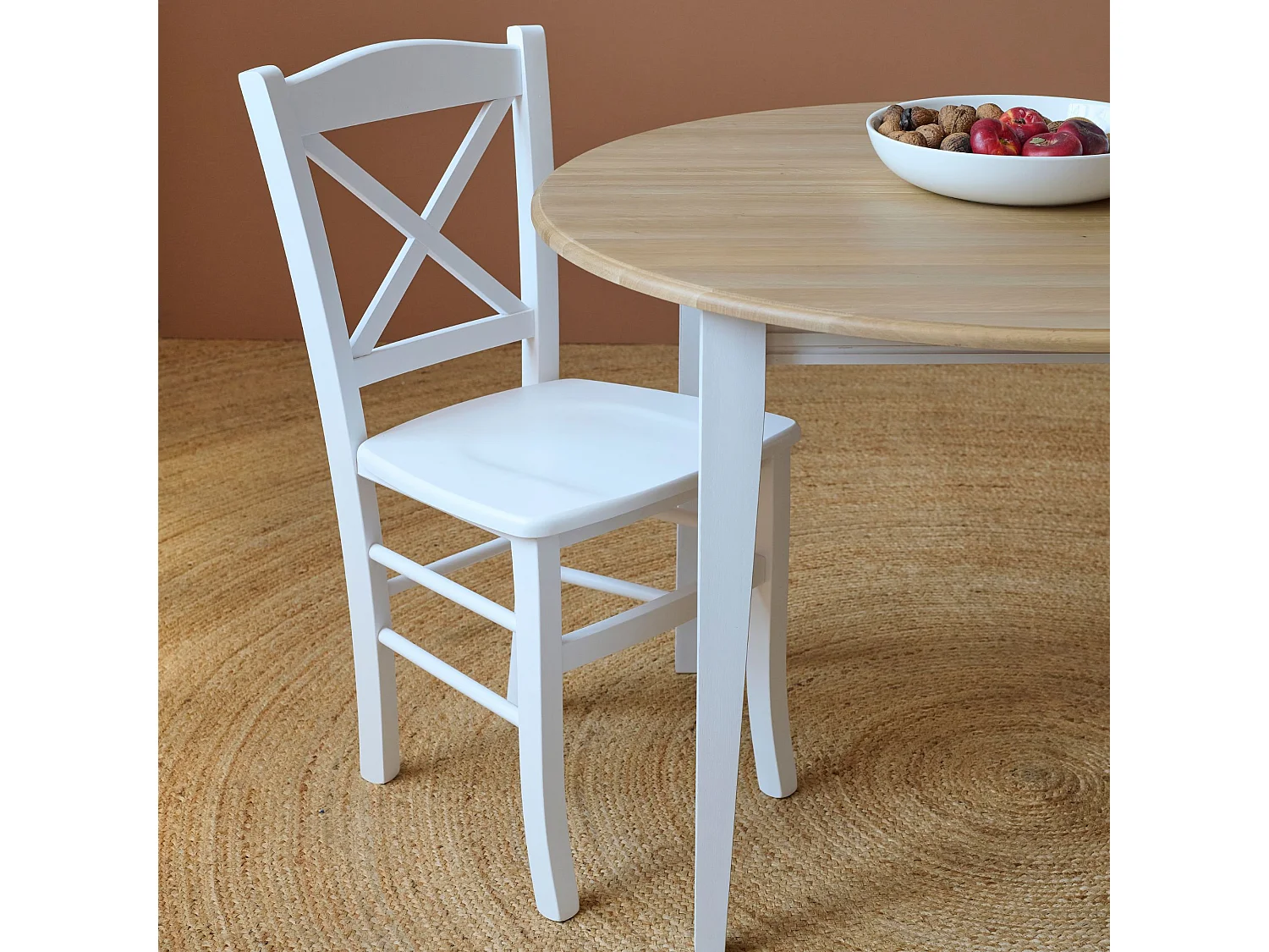 Table ronde 6 pieds fuseau D115 + 3 rallonges bois - VICTORIA