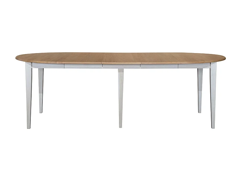 Table ronde 6 pieds fuseau D115 + 3 rallonges bois - VICTORIA