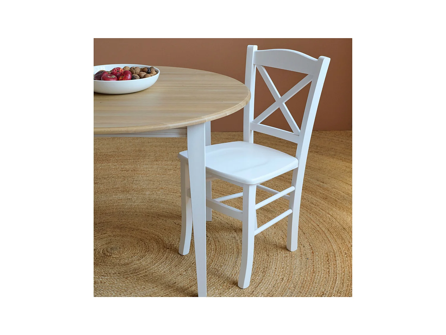 Table ronde 6 pieds fuseau D105 + 3 rallonges bois - VICTORIA