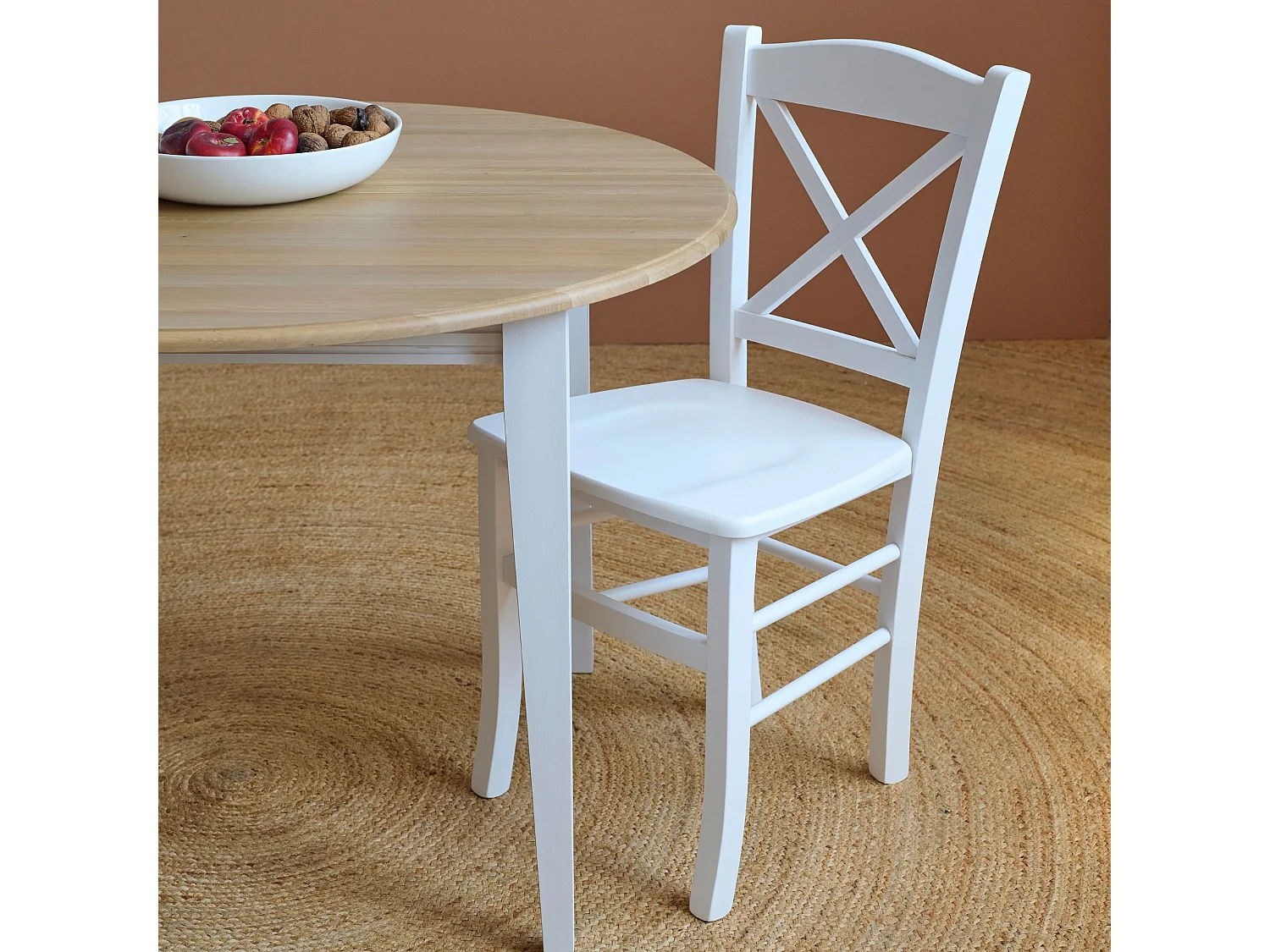 Table ronde 6 pieds fuseau D105 + 3 rallonges bois - VICTORIA