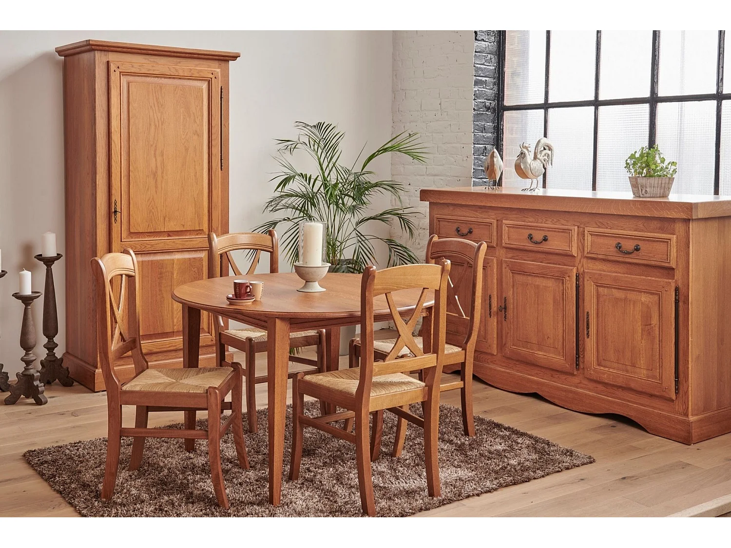 Table ronde extensible bois chêne moyen massif D115 - VICTORIA