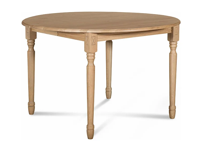 Table extensible ronde bois D115 avec 1 allonge et pieds tournés - VICTORIA