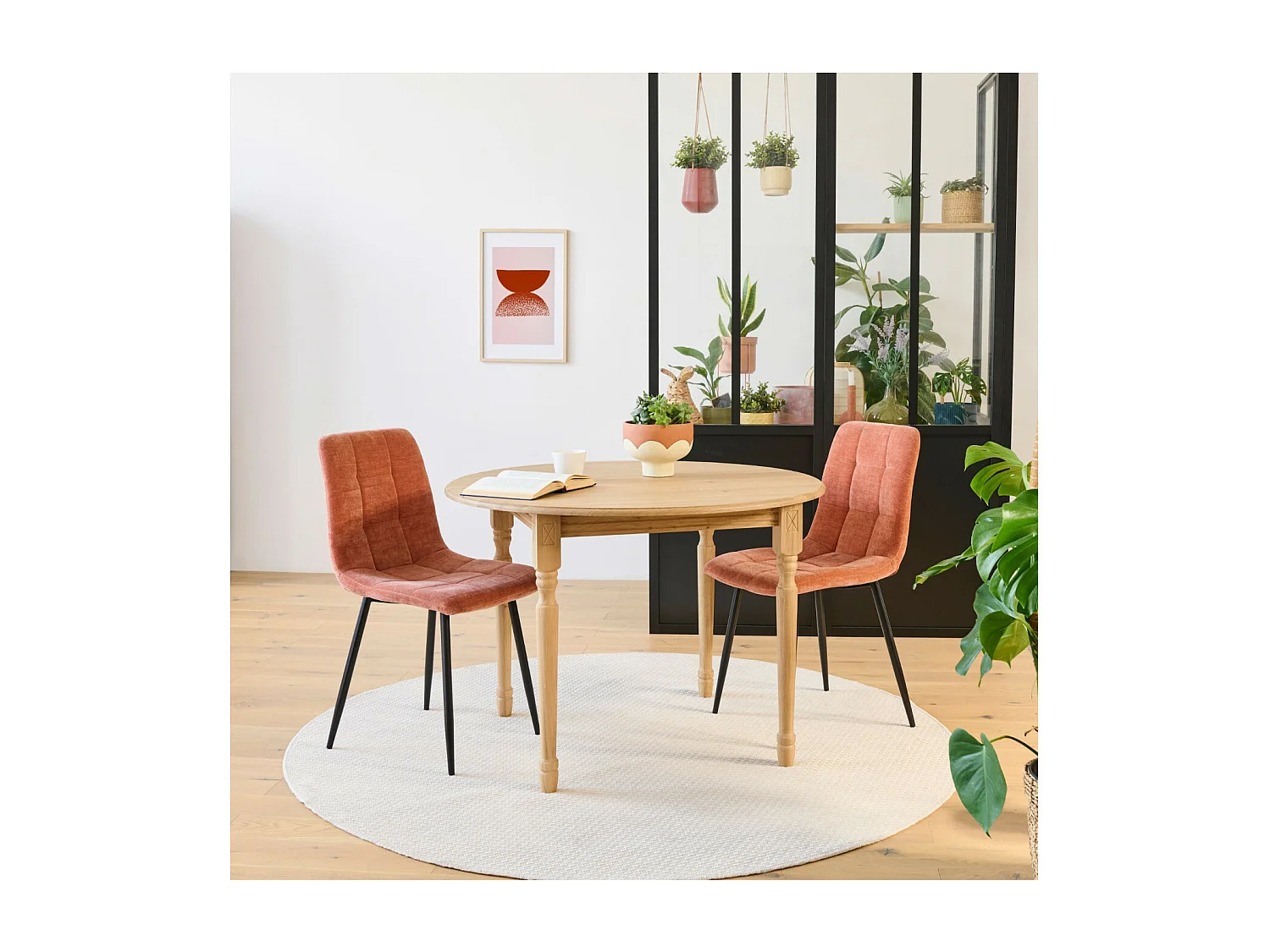 Table extensible ronde bois D115 avec 1 allonge et pieds tournés - VICTORIA