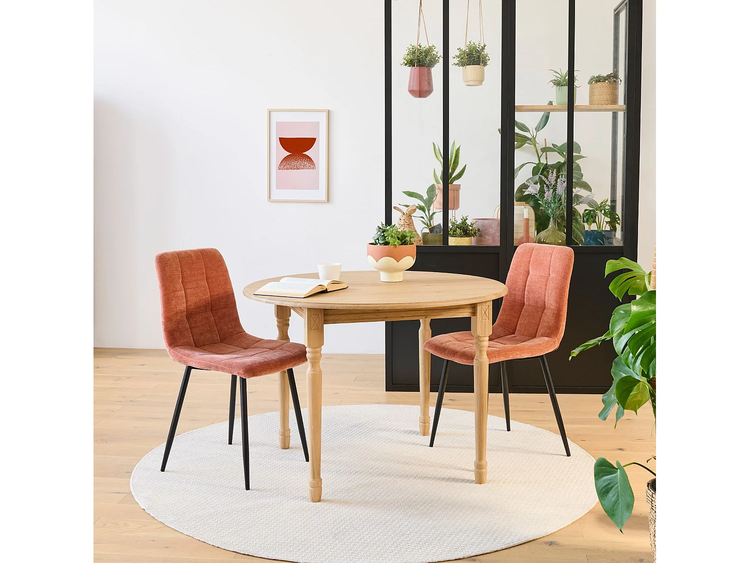 Table extensible ronde bois D115 avec 1 allonge et pieds tournés - VICTORIA