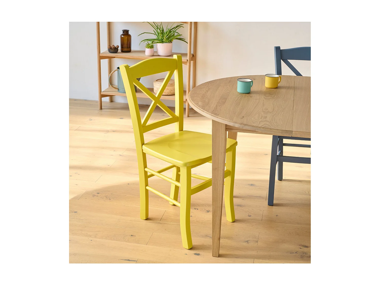 Table ronde bois D115 cm avec 1 allonge et Pieds fuseau - VICTORIA