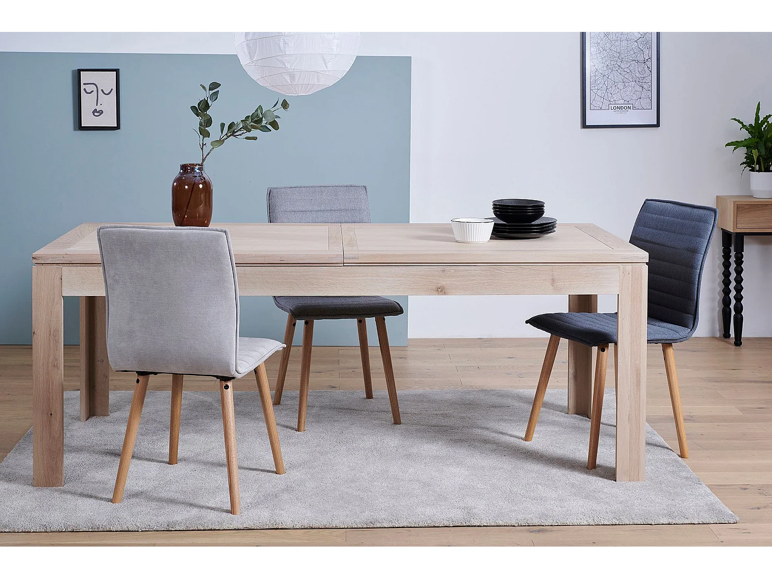 Table moderne extensible bois chêne blanchi massif L200/280 - BOSTON