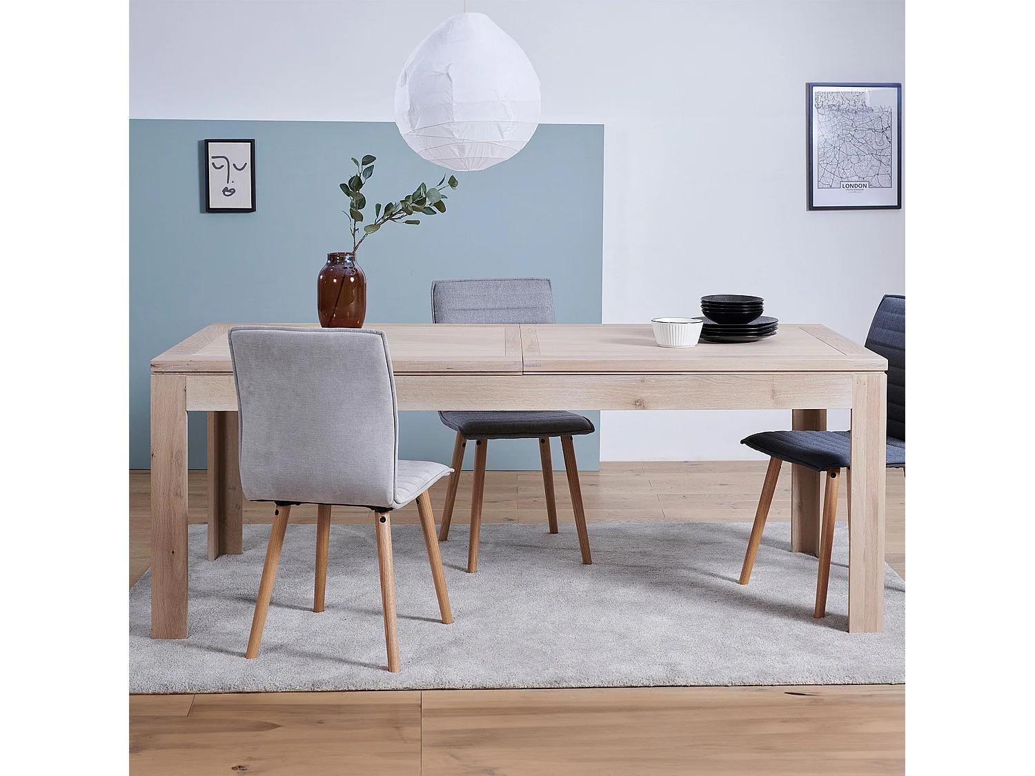 Table moderne extensible bois chêne blanchi massif L200/280 - BOSTON