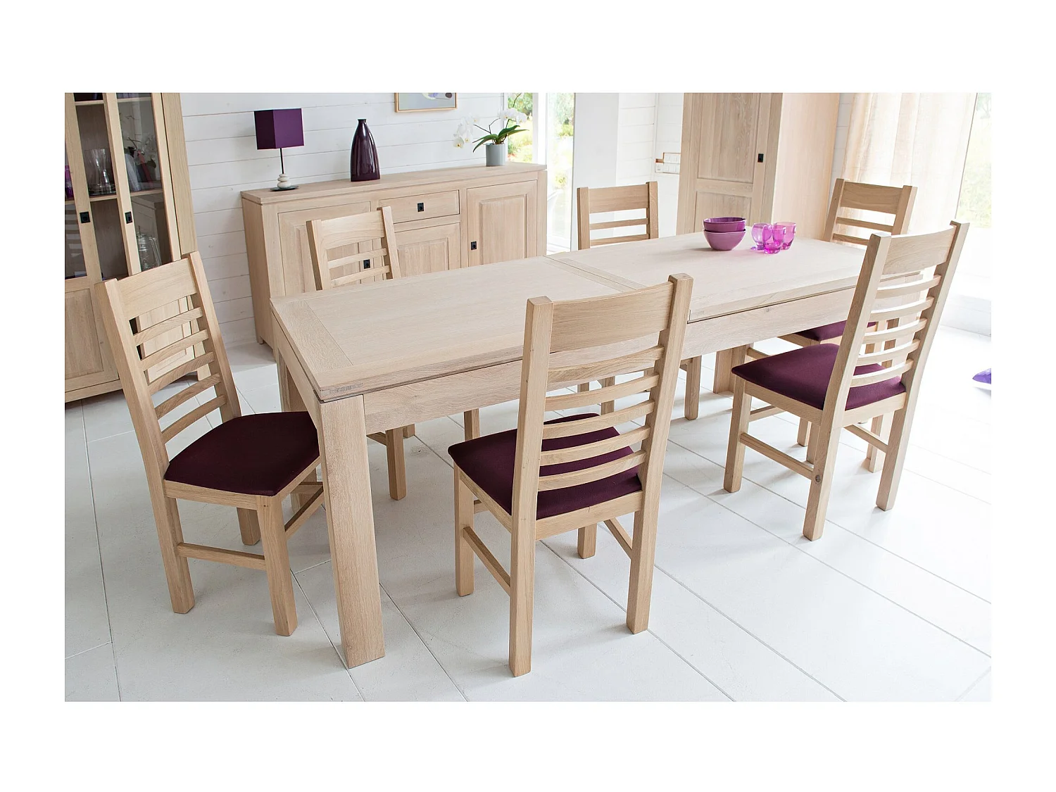 Table moderne extensible bois chêne blanchi massif L200/280 - BOSTON