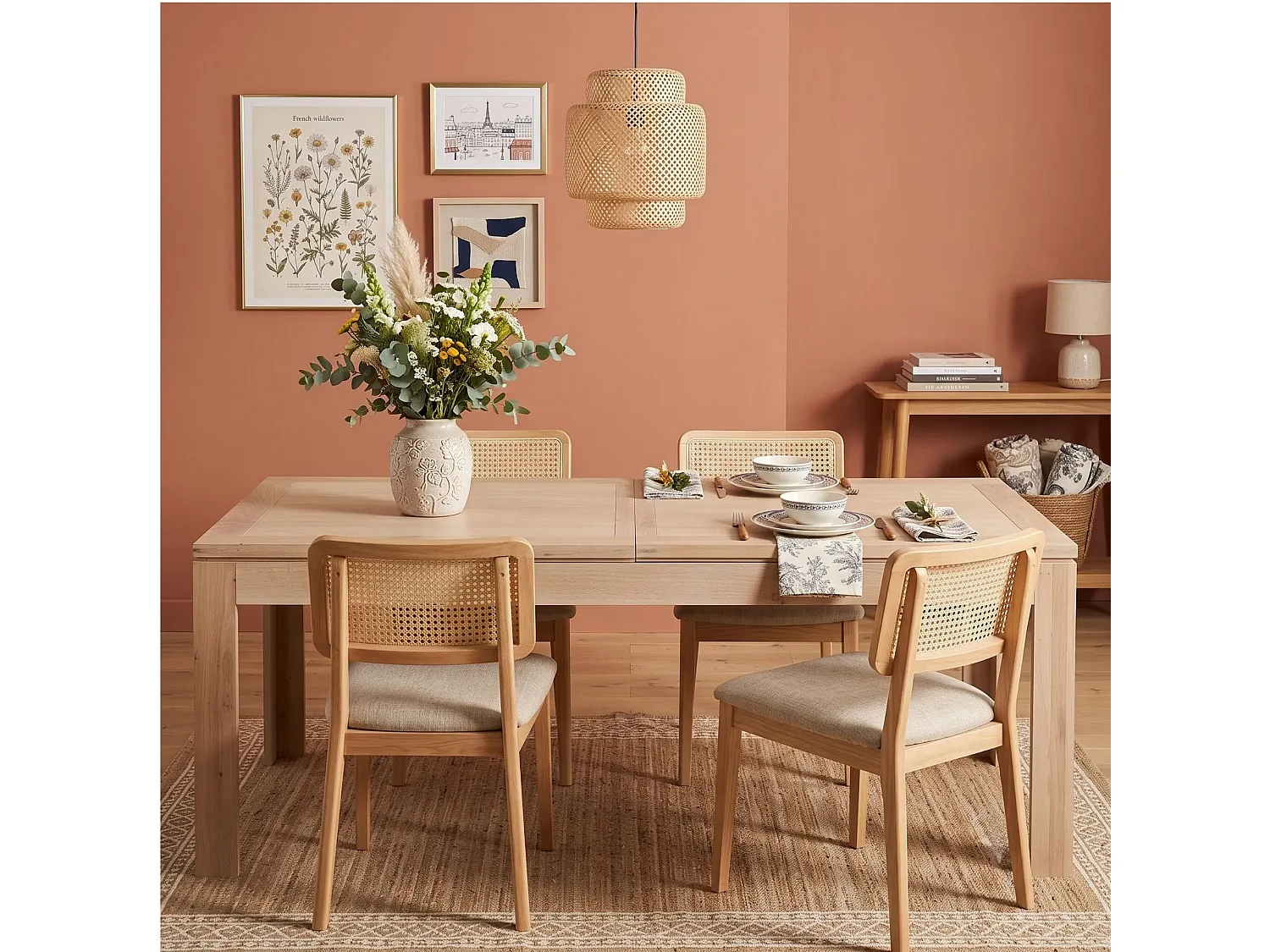 Table moderne extensible bois chêne blanchi massif L200/280 - BOSTON