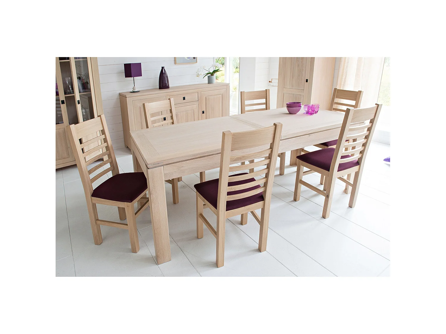 Table moderne extensible bois chêne blanchi massif L200/280 - BOSTON