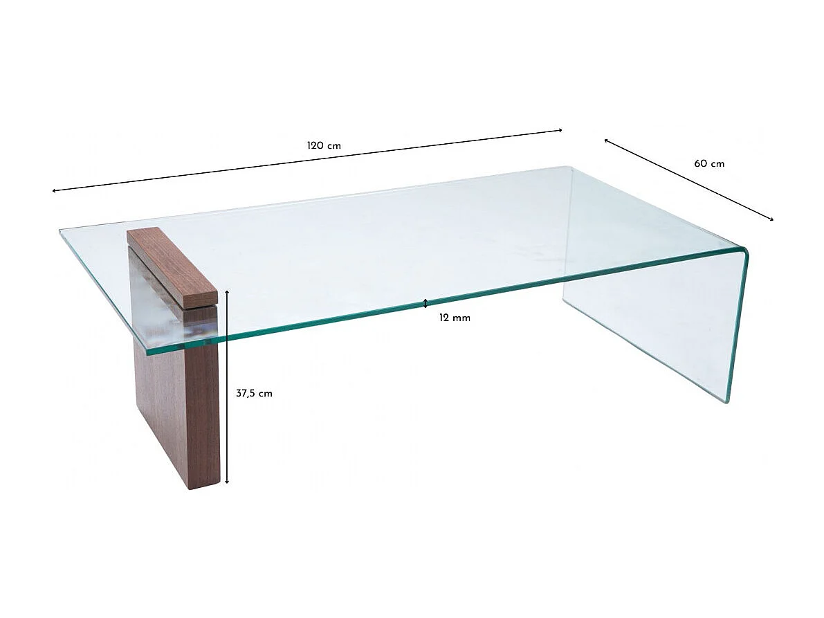 Table basse rectangulaire en bois et en verre L120 - ELLY