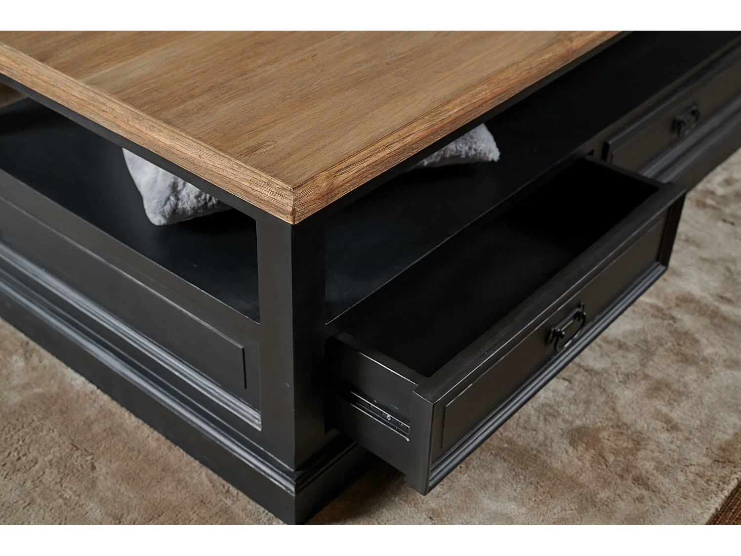 Table basse en bois noir 4 tiroirs 1 niche - DALILA