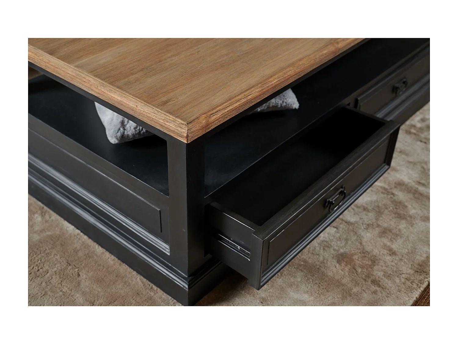 Table basse en bois noir 4 tiroirs 1 niche - DALILA