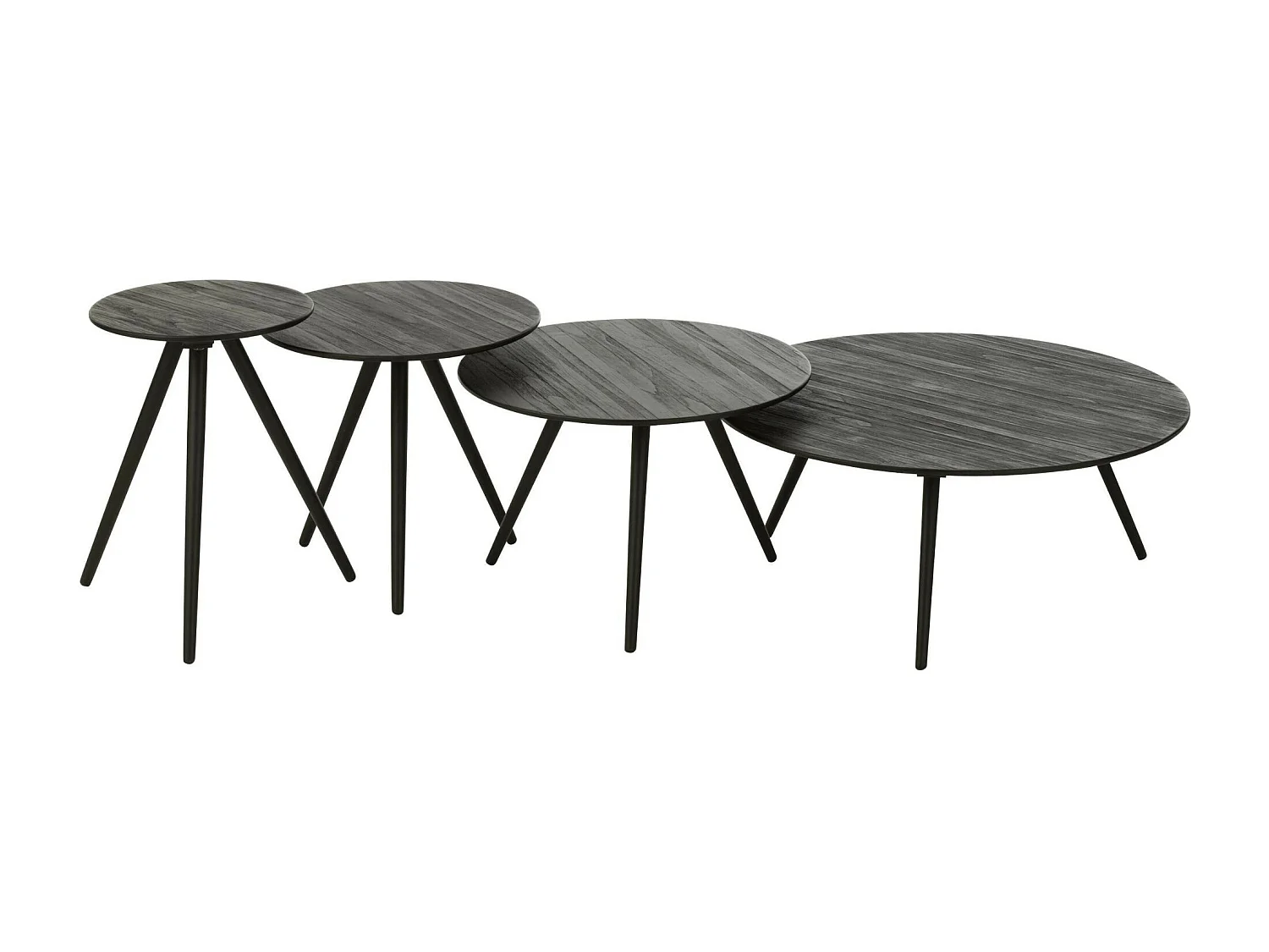 Lot de 4 Tables Basses en Bois "Teck" 70cm Noir