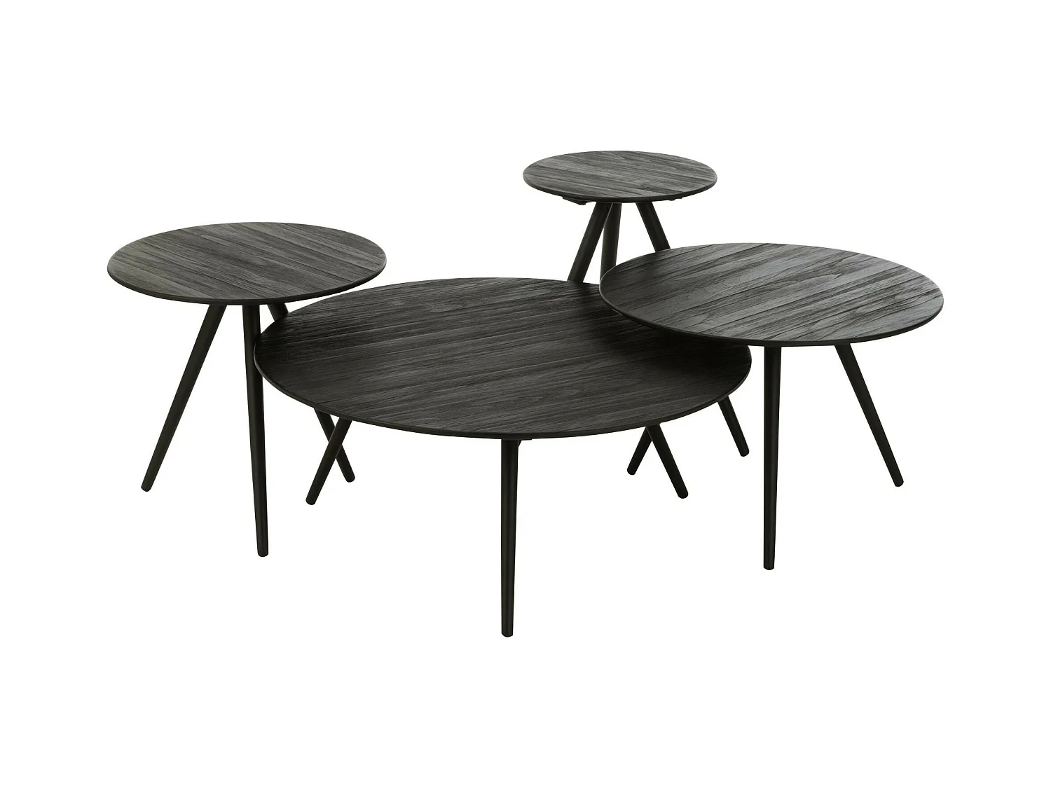 Lot de 4 Tables Basses en Bois "Teck" 70cm Noir