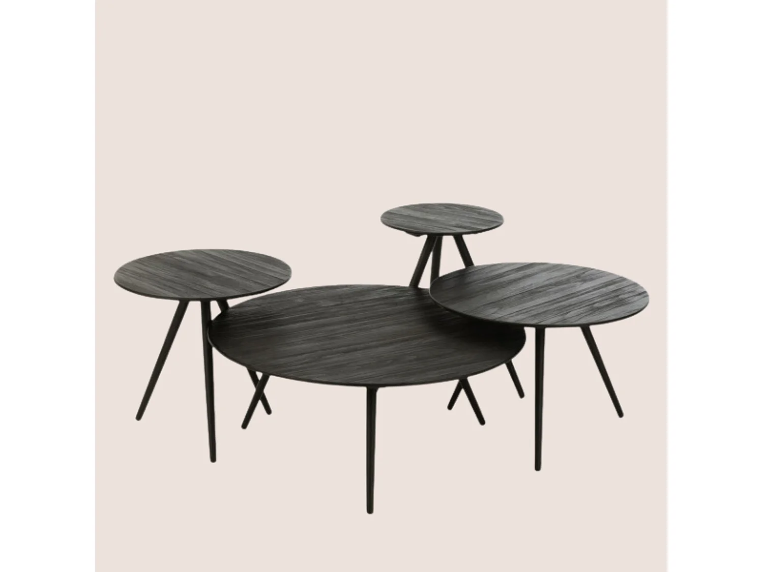 Lot de 4 Tables Basses en Bois "Teck" 70cm Noir