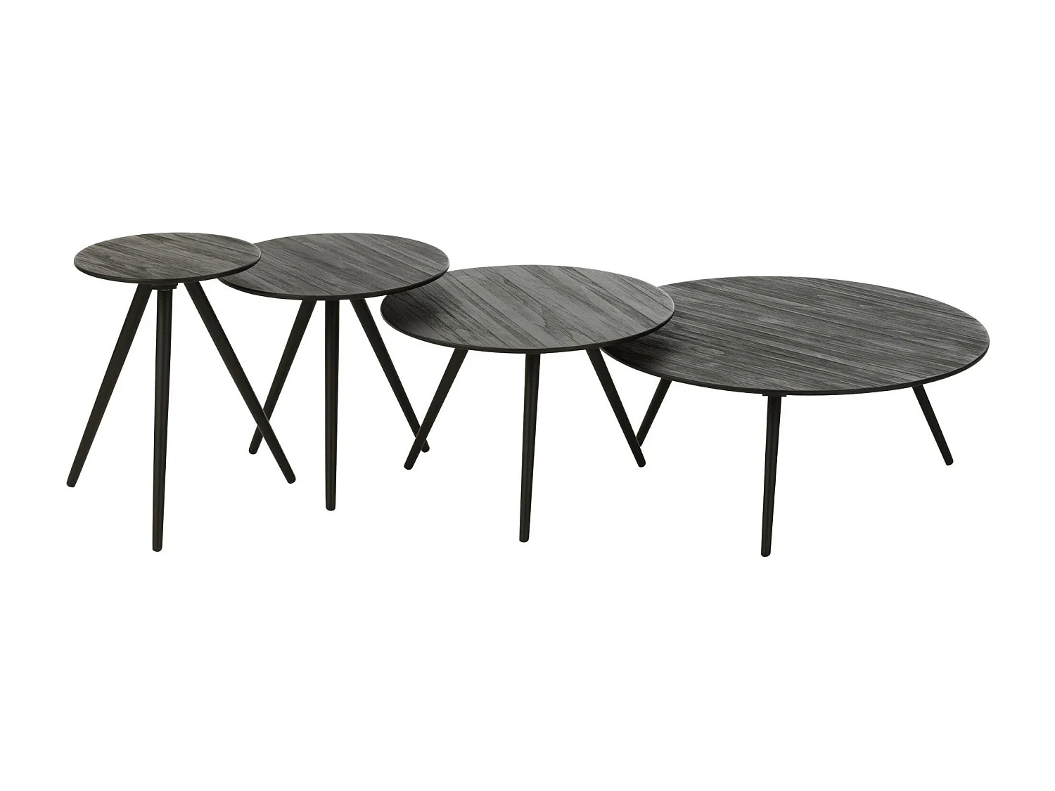 Lot de 4 Tables Basses en Bois "Teck" 70cm Noir