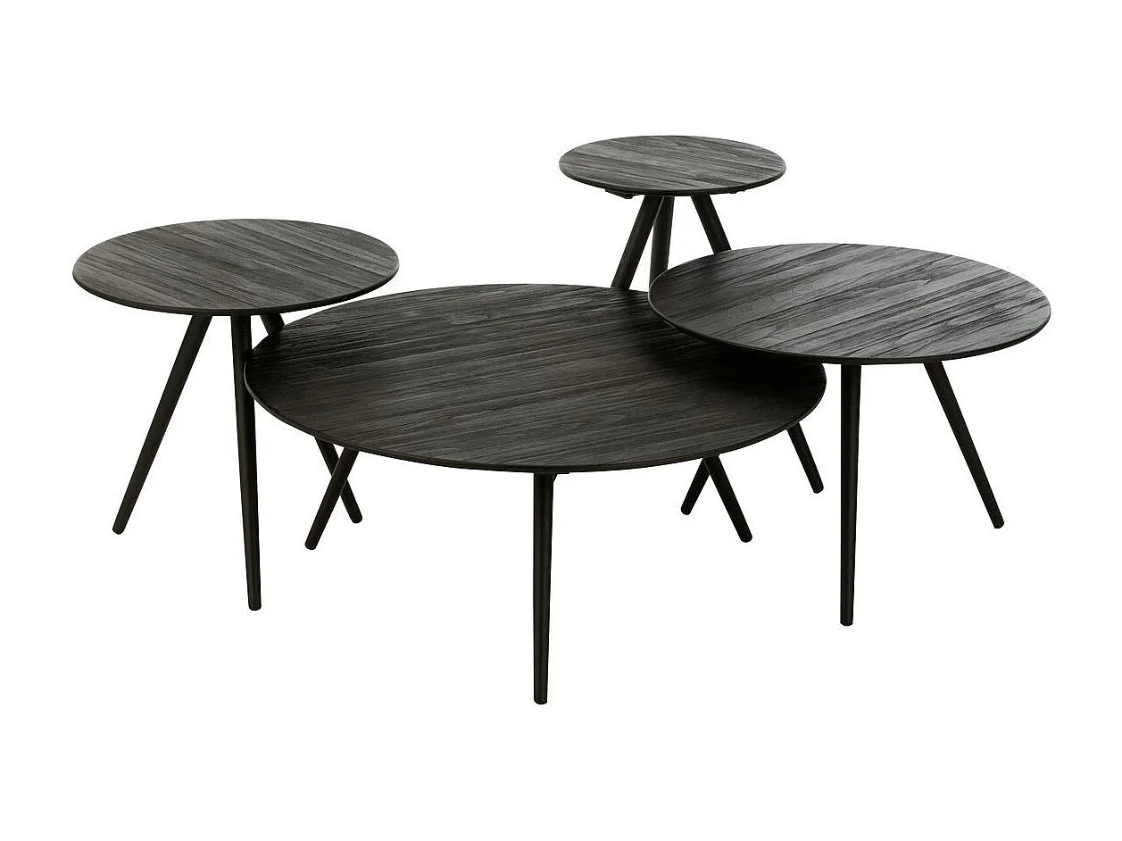 Lot de 4 Tables Basses en Bois "Teck" 70cm Noir