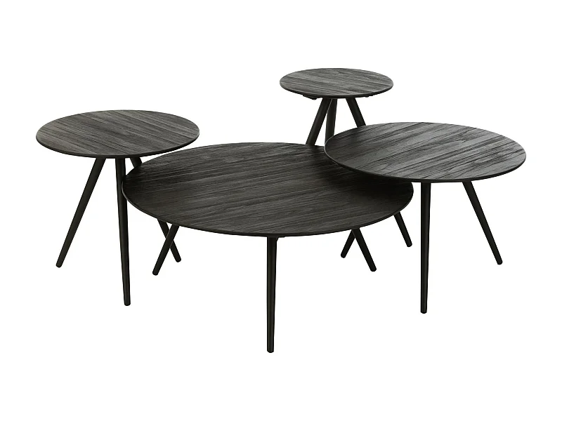 Lot de 4 Tables Basses en Bois "Teck" 70cm Noir