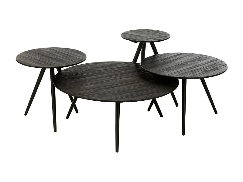 Lot de 4 Tables Basses en Bois "Teck" 70cm Noir