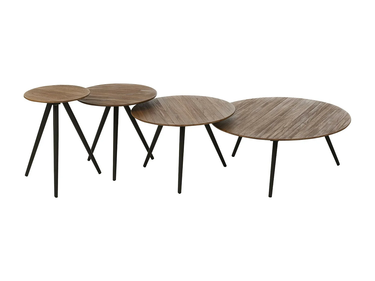 Lot de 4 Tables Basses en Bois "Teck" 70cm Naturel