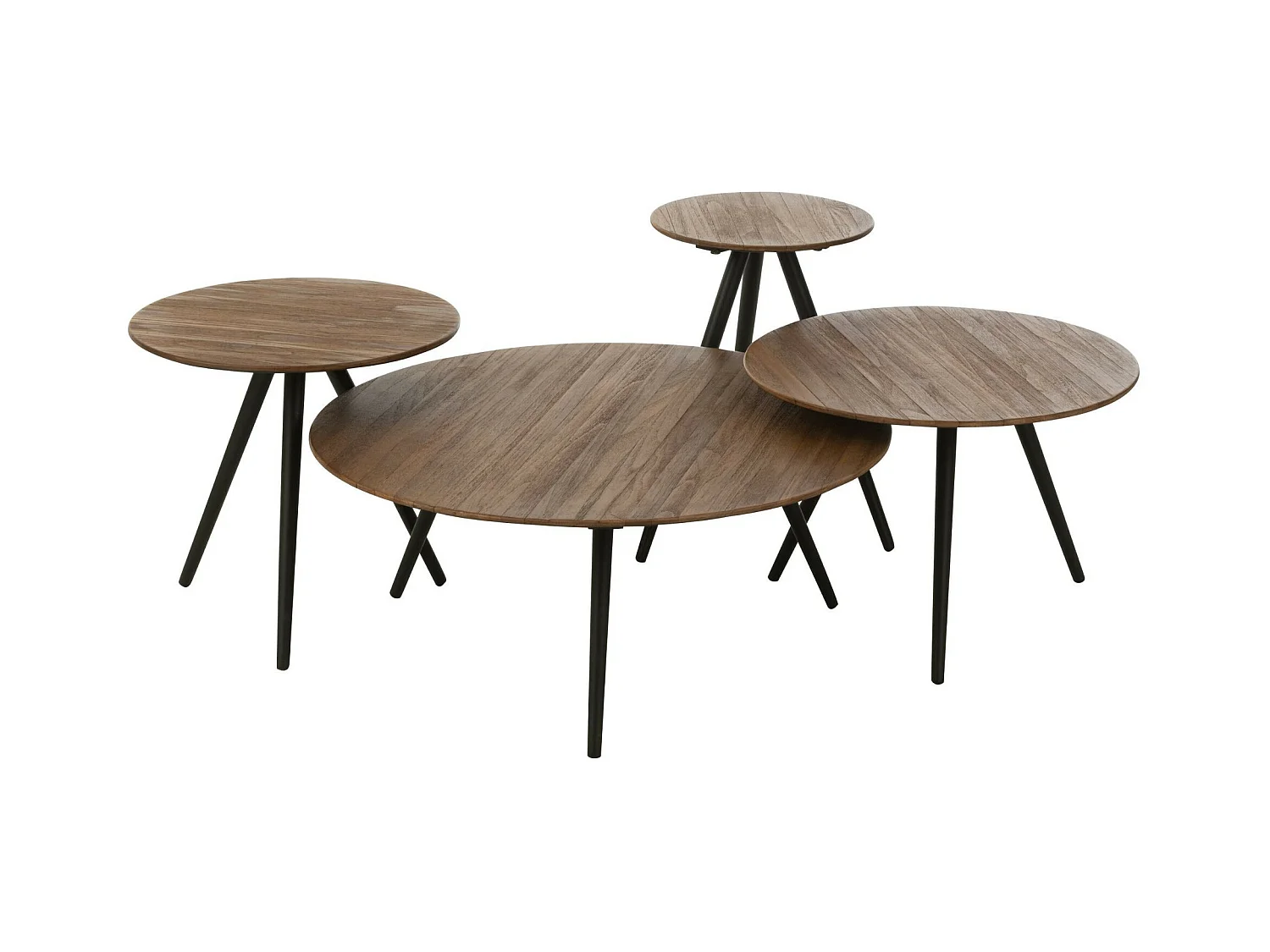 Lot de 4 Tables Basses en Bois "Teck" 70cm Naturel