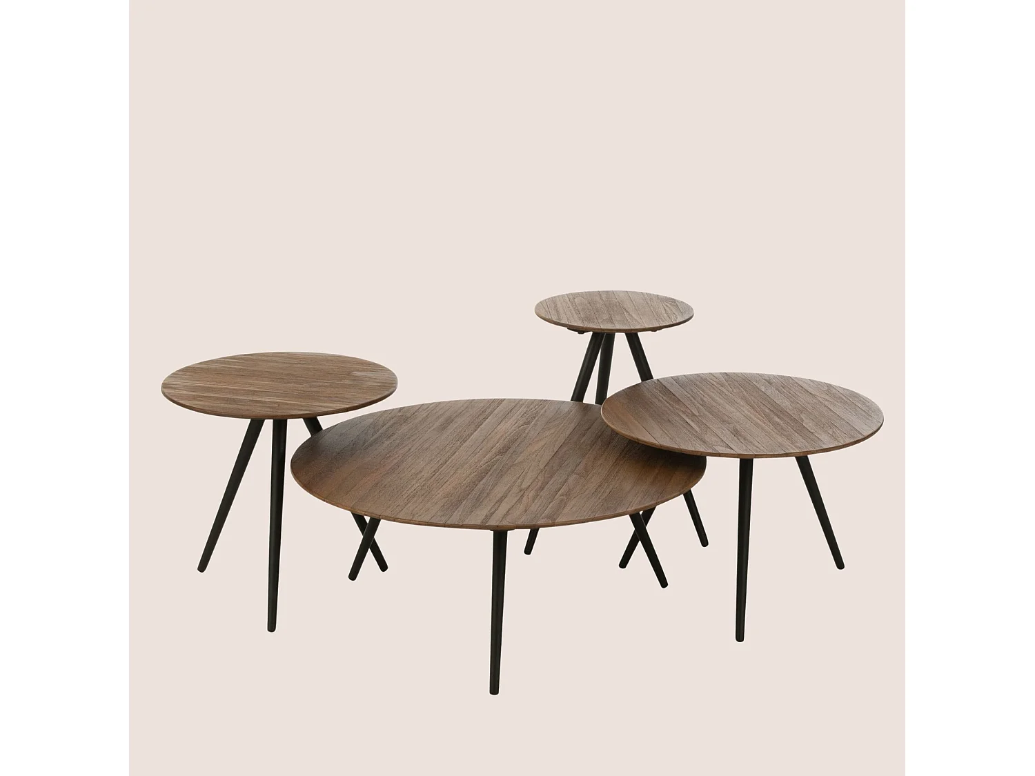Lot de 4 Tables Basses en Bois "Teck" 70cm Naturel