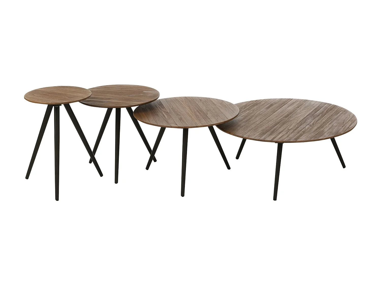 Lot de 4 Tables Basses en Bois "Teck" 70cm Naturel